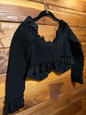 Alexander Wang Black Ruffle-Trim Cropped Top